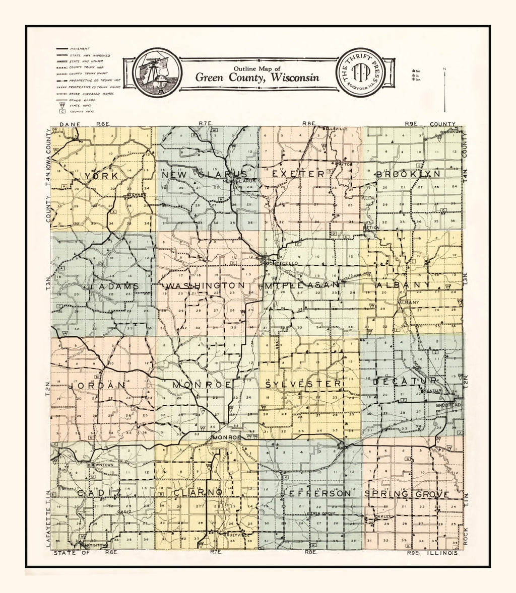 Vintage Map of Green County, Wisconsin 1931