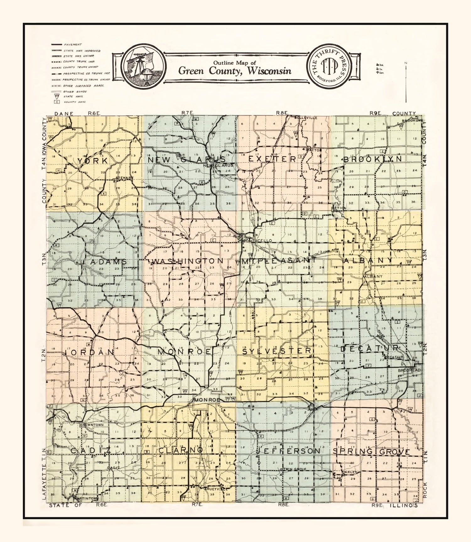 Vintage Map of Green County, Wisconsin 1931