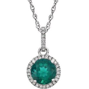 14K White Gold Lab-Grown Emerald & 1/10 CTW Natural Diamond 18" Necklace