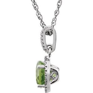 14K White Gold Natural Peridot & 1/10 CTW Natural Diamond 18" Necklace