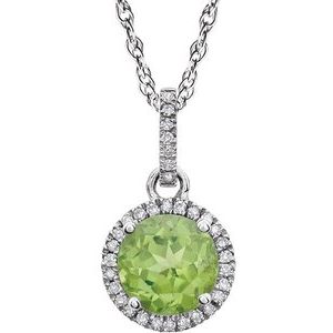 14K White Gold Natural Peridot & 1/10 CTW Natural Diamond 18" Necklace