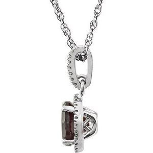 14K White Gold Natural Mozambique Garnet & 1/10 CTW Natural Diamond 18" Necklace