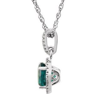 14K White Gold Lab-Grown Emerald & 1/10 CTW Natural Diamond 18" Necklace