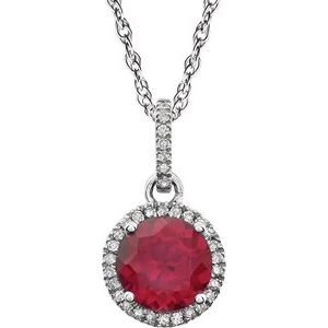 14K White Gold Lab-Grown Ruby & 1/10 CTW Natural Diamond 18" Necklace