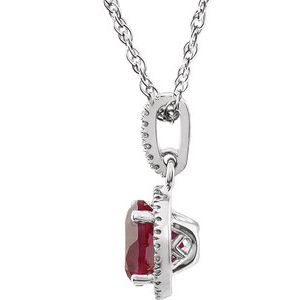 14K White Gold Lab-Grown Ruby & 1/10 CTW Natural Diamond 18" Necklace