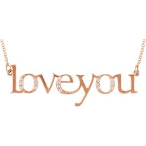 14K Rose Gold .07 CTW Natural Diamond "Love You" Phrase 17 1/2" Necklace