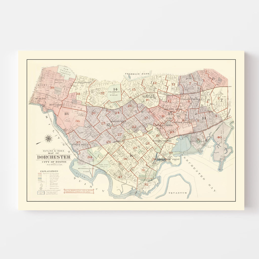Vintage Dorchester, MA Map 1933