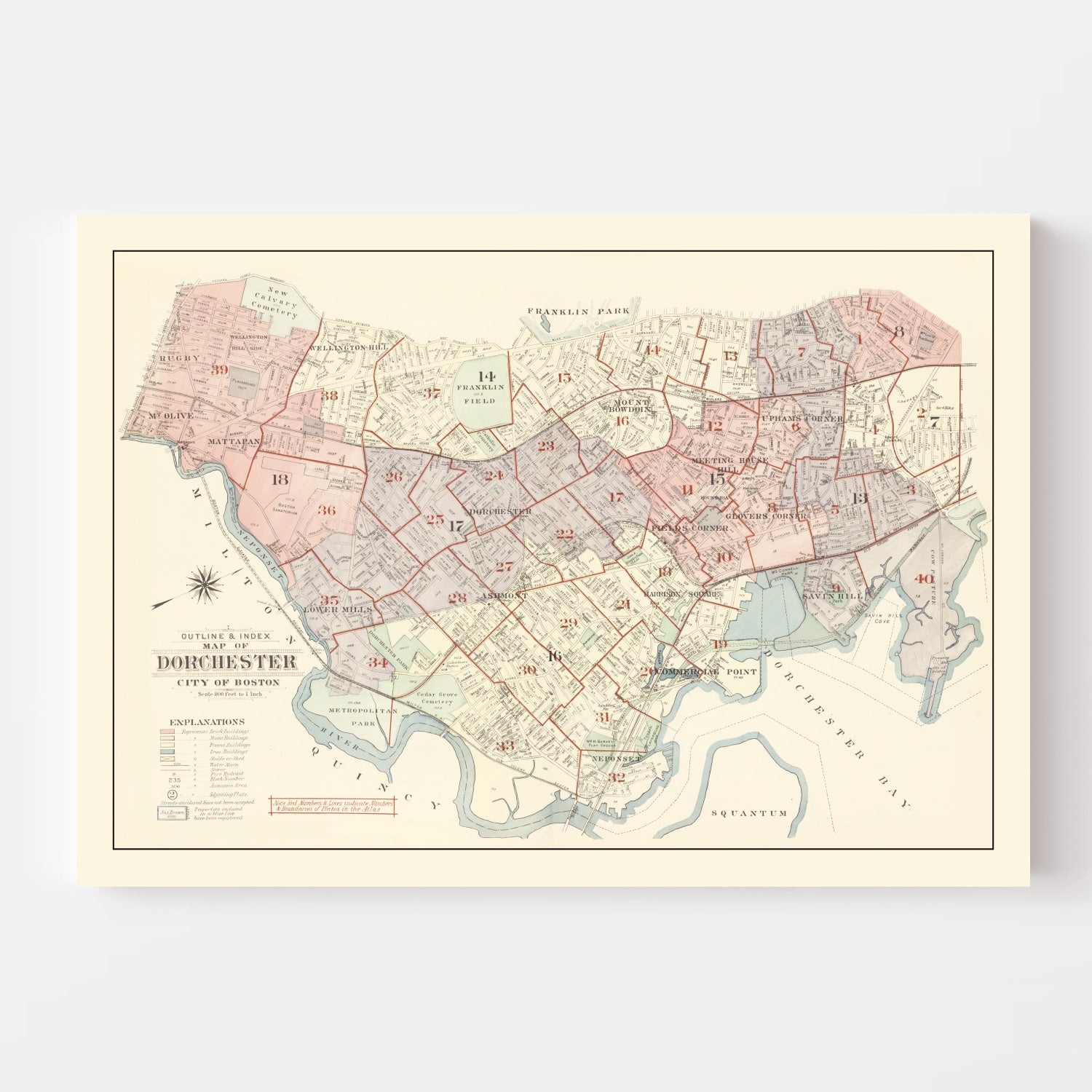 Vintage Dorchester, MA Map 1933