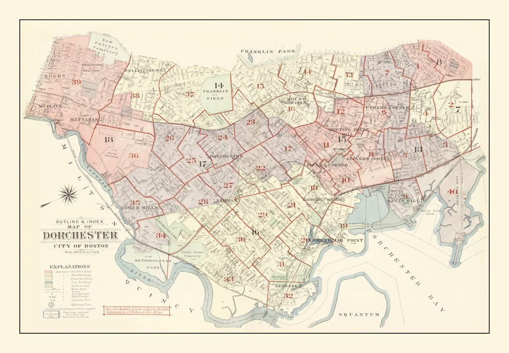 Vintage Dorchester, MA Map 1933