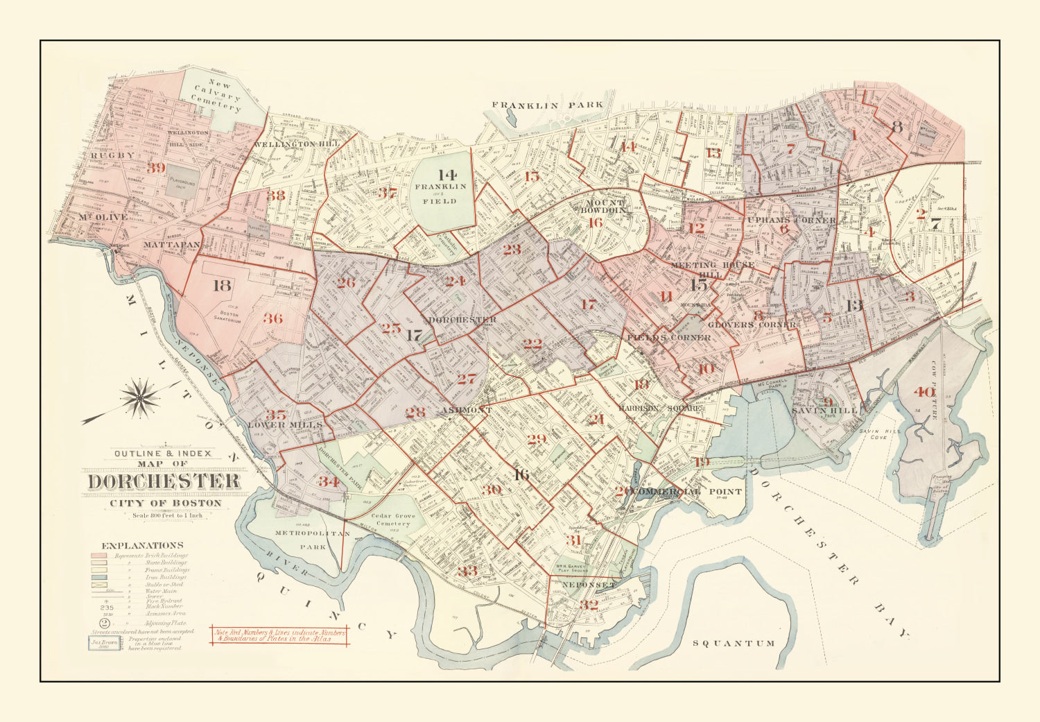 Vintage Dorchester, MA Map 1933