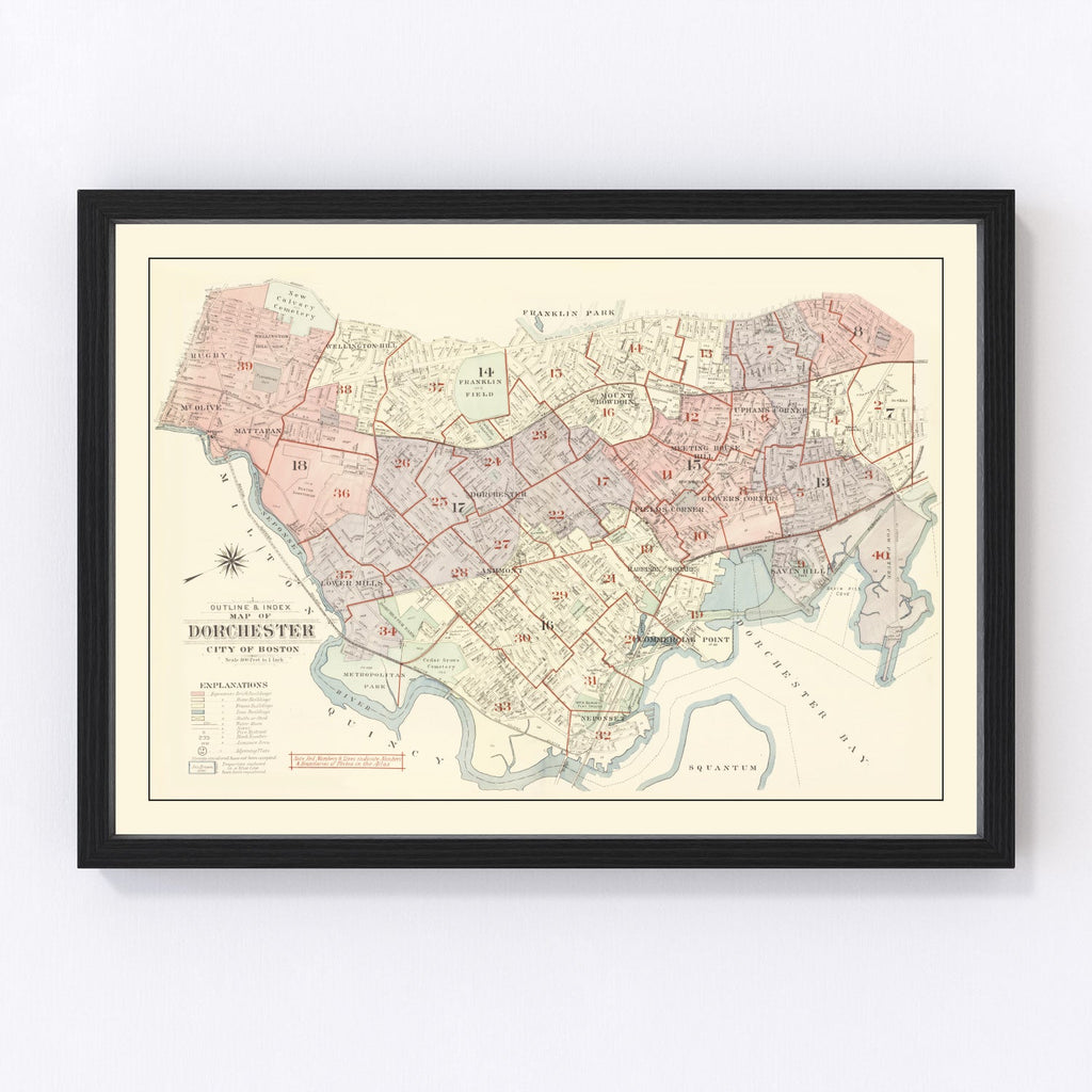 Vintage Dorchester, MA Map 1933