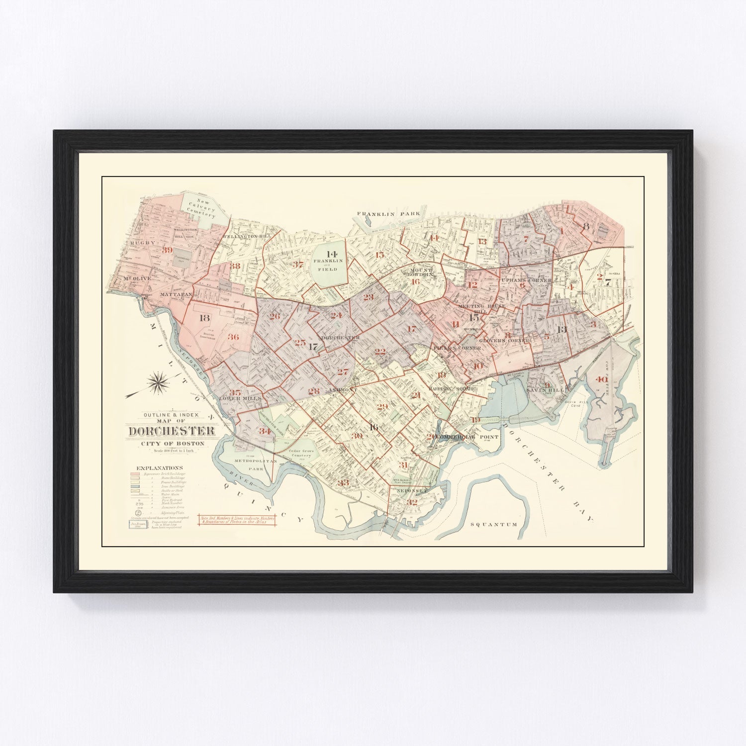 Vintage Dorchester, MA Map 1933