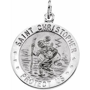 14K White Gold 18 mm St. Christopher Medal