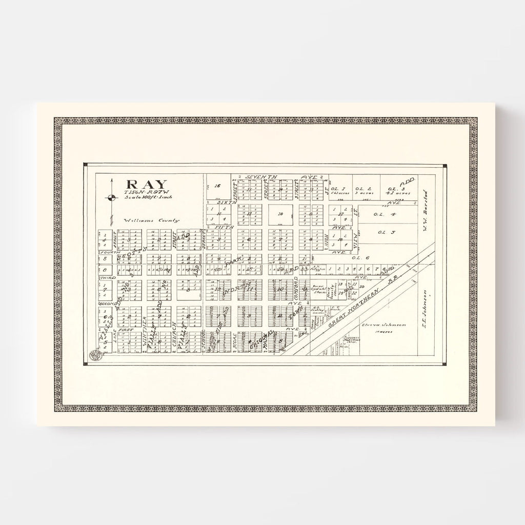 Vintage Map of Ray, North Dakota 1937