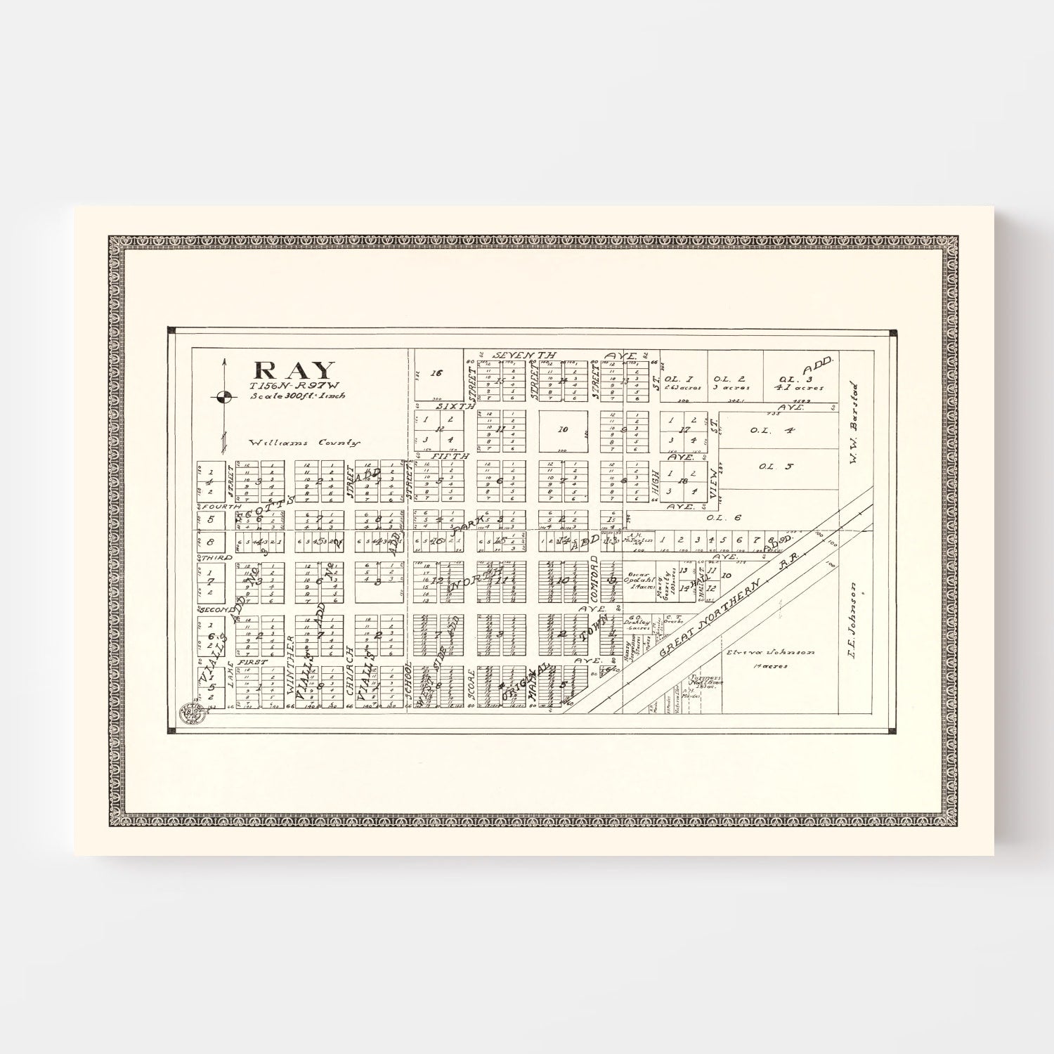 Vintage Map of Ray, North Dakota 1937
