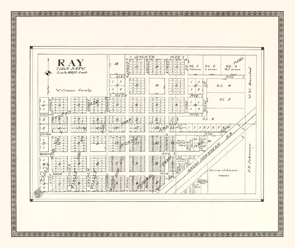 Vintage Map of Ray, North Dakota 1937