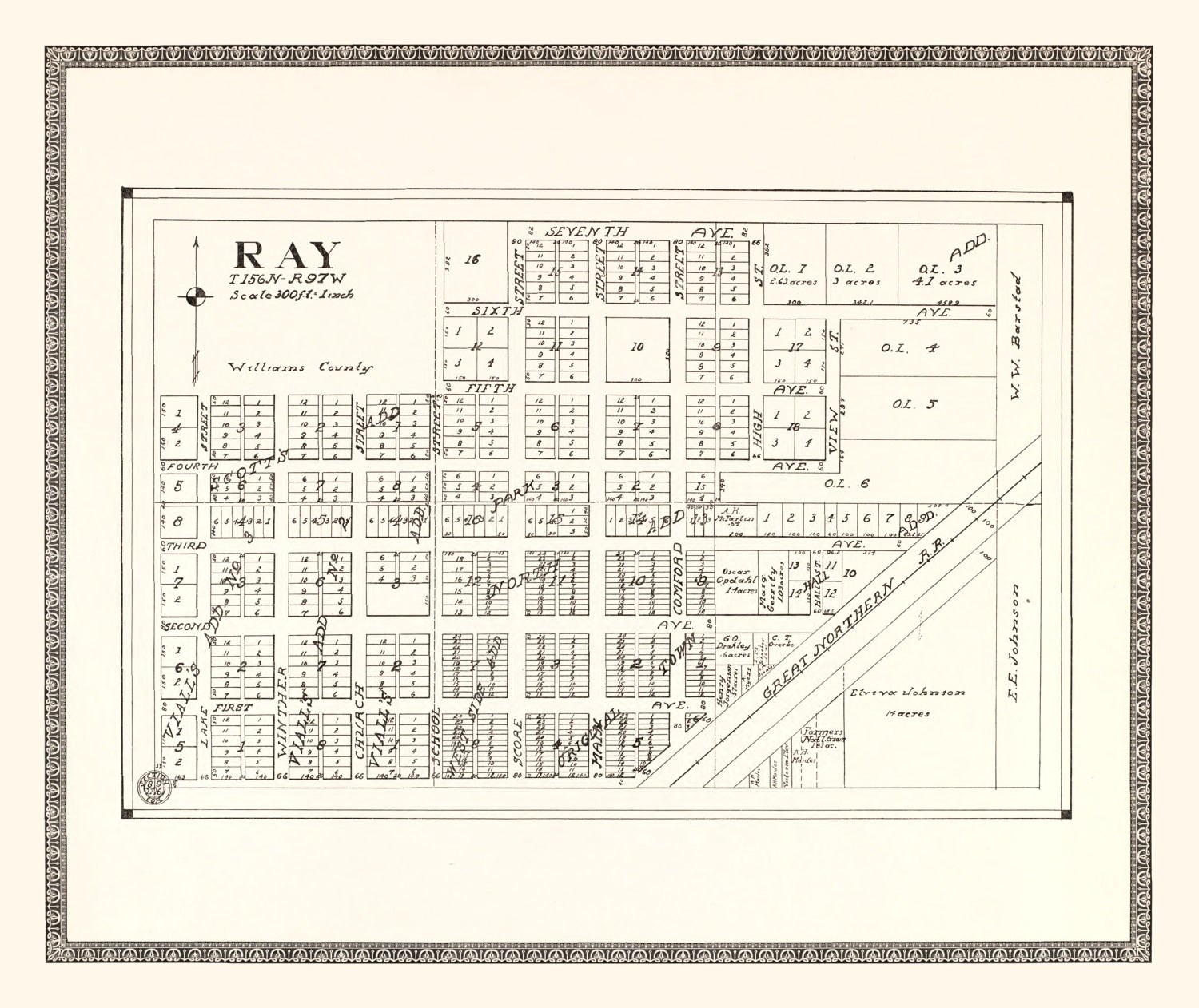 Vintage Map of Ray, North Dakota 1937