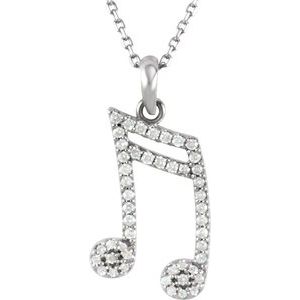 14K White Gold 1/5 CTW Natural Diamond Double Sixteenth Note 16" Necklace