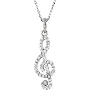 14K White Gold 1/5 CTW Natural Diamond Petite Treble Clef 16" Necklace