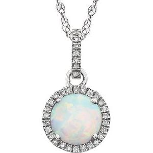 14K White Gold Lab-Grown Opal & 1/10 CTW Natural Diamond 18" Necklace