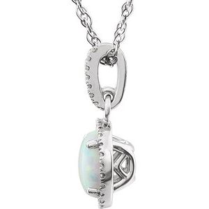 14K White Gold Lab-Grown Opal & 1/10 CTW Natural Diamond 18" Necklace