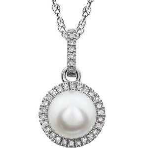 14K White Gold Cultured White Freshwater Pearl & 1/10 CTW Natural Diamond 18" Necklace