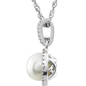 14K White Gold Cultured White Freshwater Pearl & 1/10 CTW Natural Diamond 18" Necklace