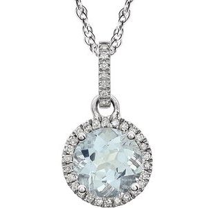 14K White Gold Natural Aquamarine & 1/10 CTW Natural Diamond 18" Necklace