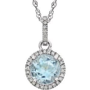 14K White Gold Natural Sky Blue Topaz & 1/10 CTW Natural Diamond 18" Necklace