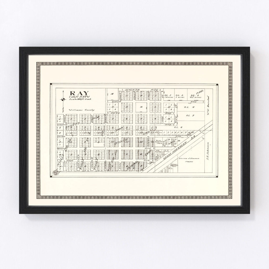 Vintage Map of Ray, North Dakota 1937