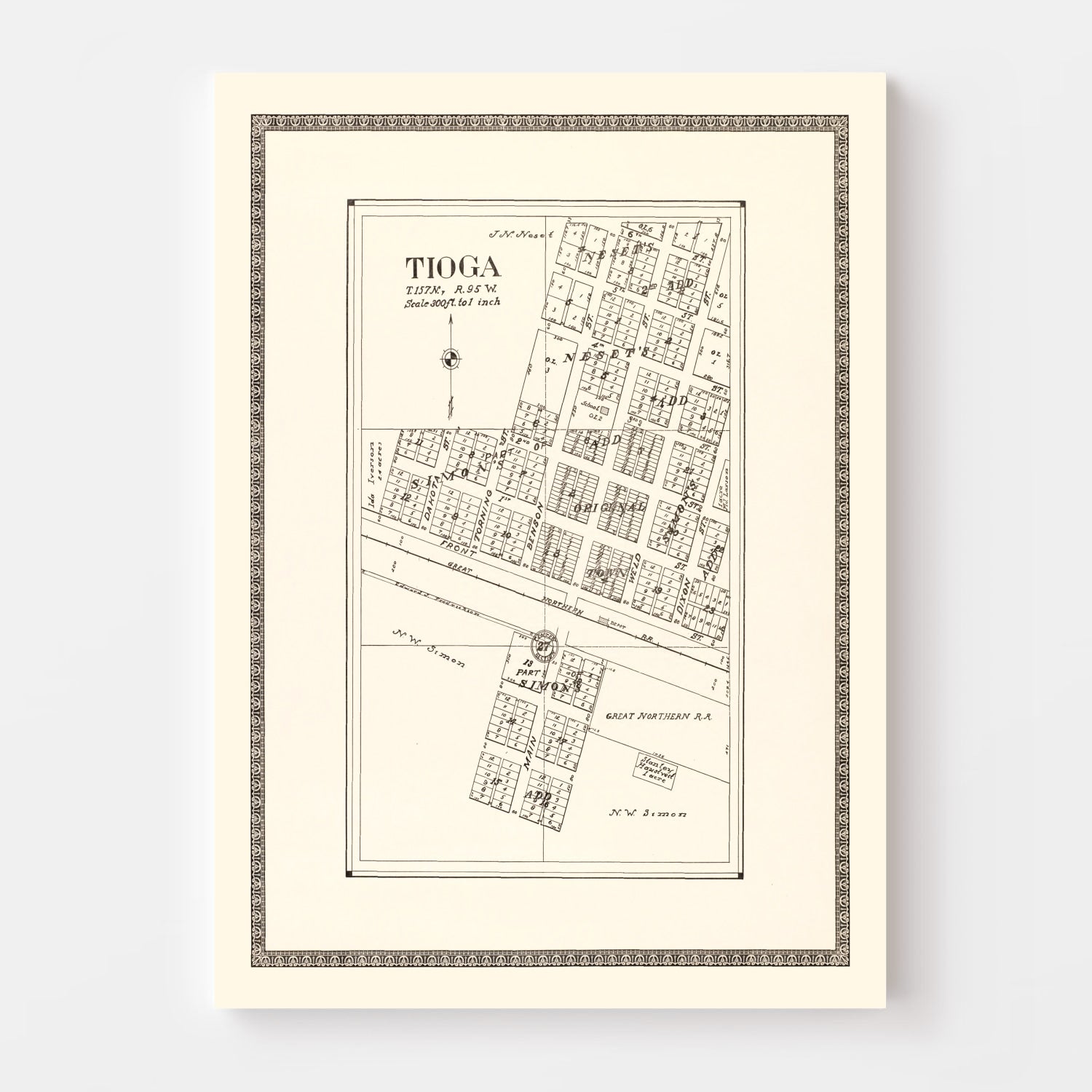Vintage Map of Tioga, North Dakota 1937