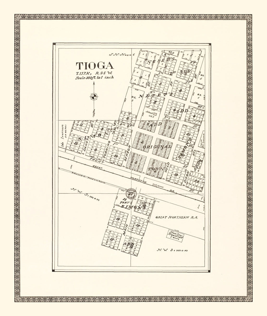 Vintage Map of Tioga, North Dakota 1937