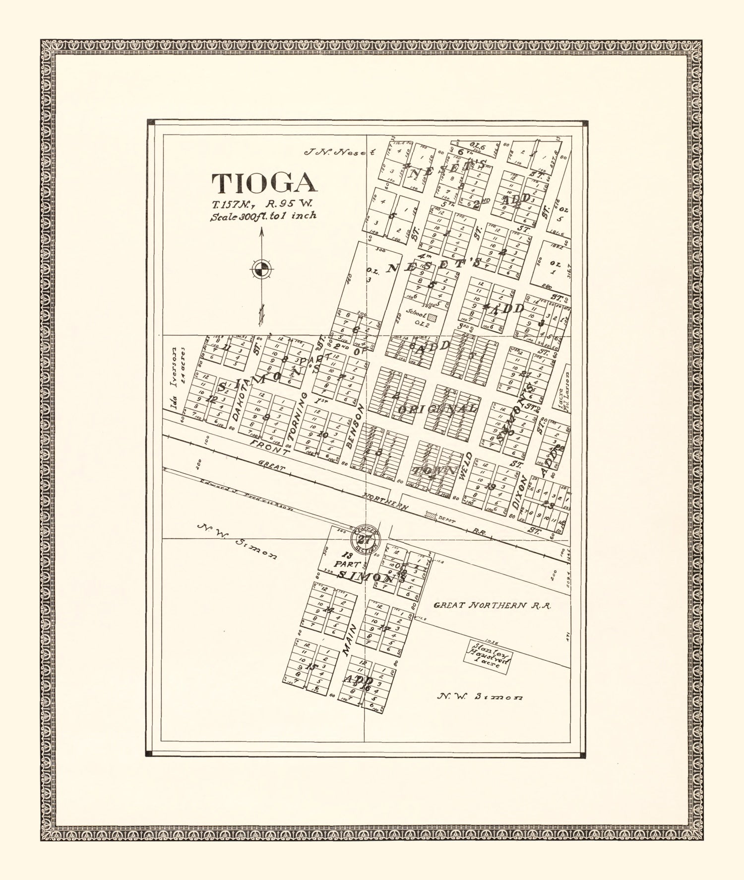 Vintage Map of Tioga, North Dakota 1937
