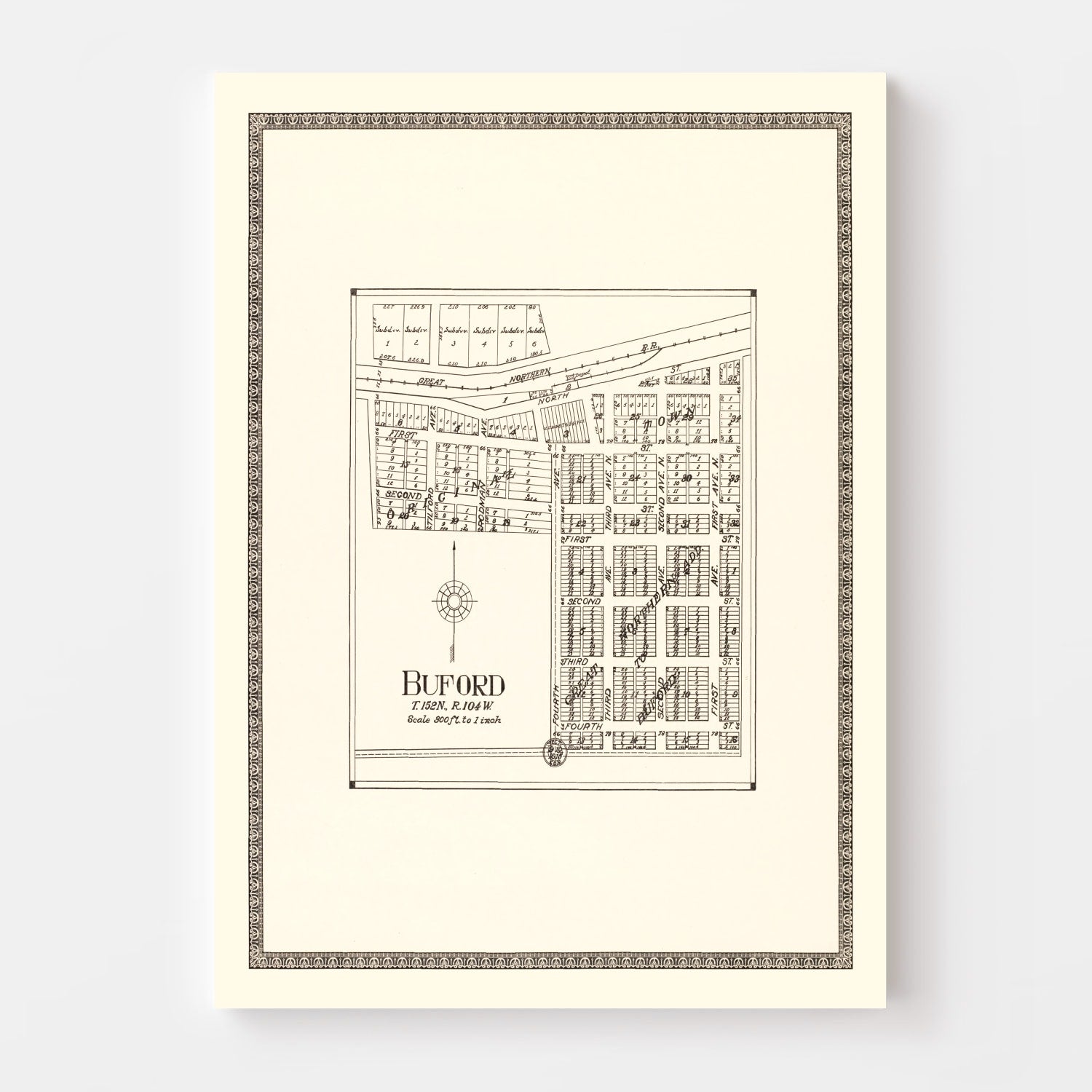 Vintage Map of Buford, North Dakota 1937