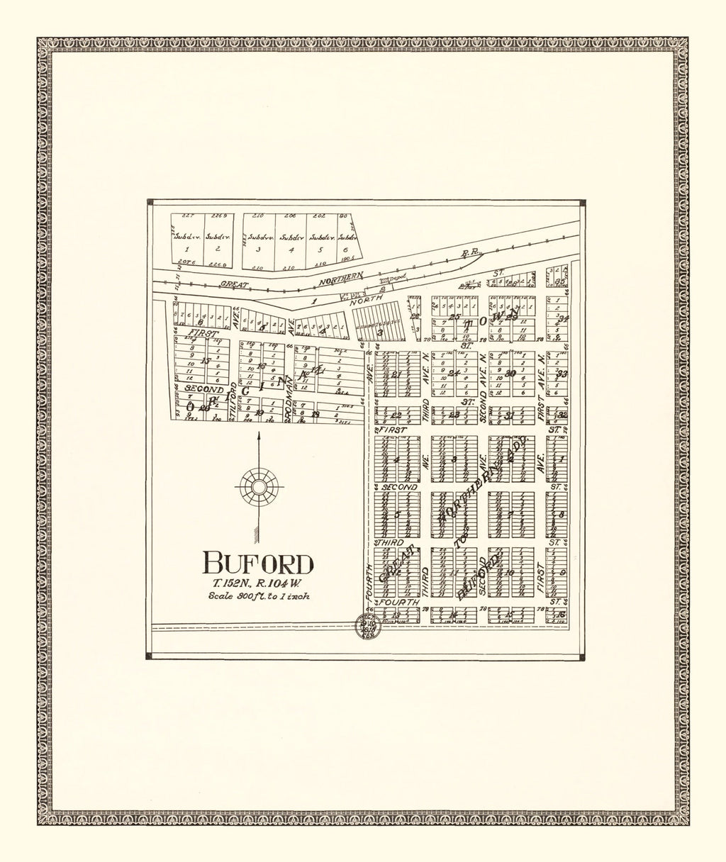 Vintage Map of Buford, North Dakota 1937