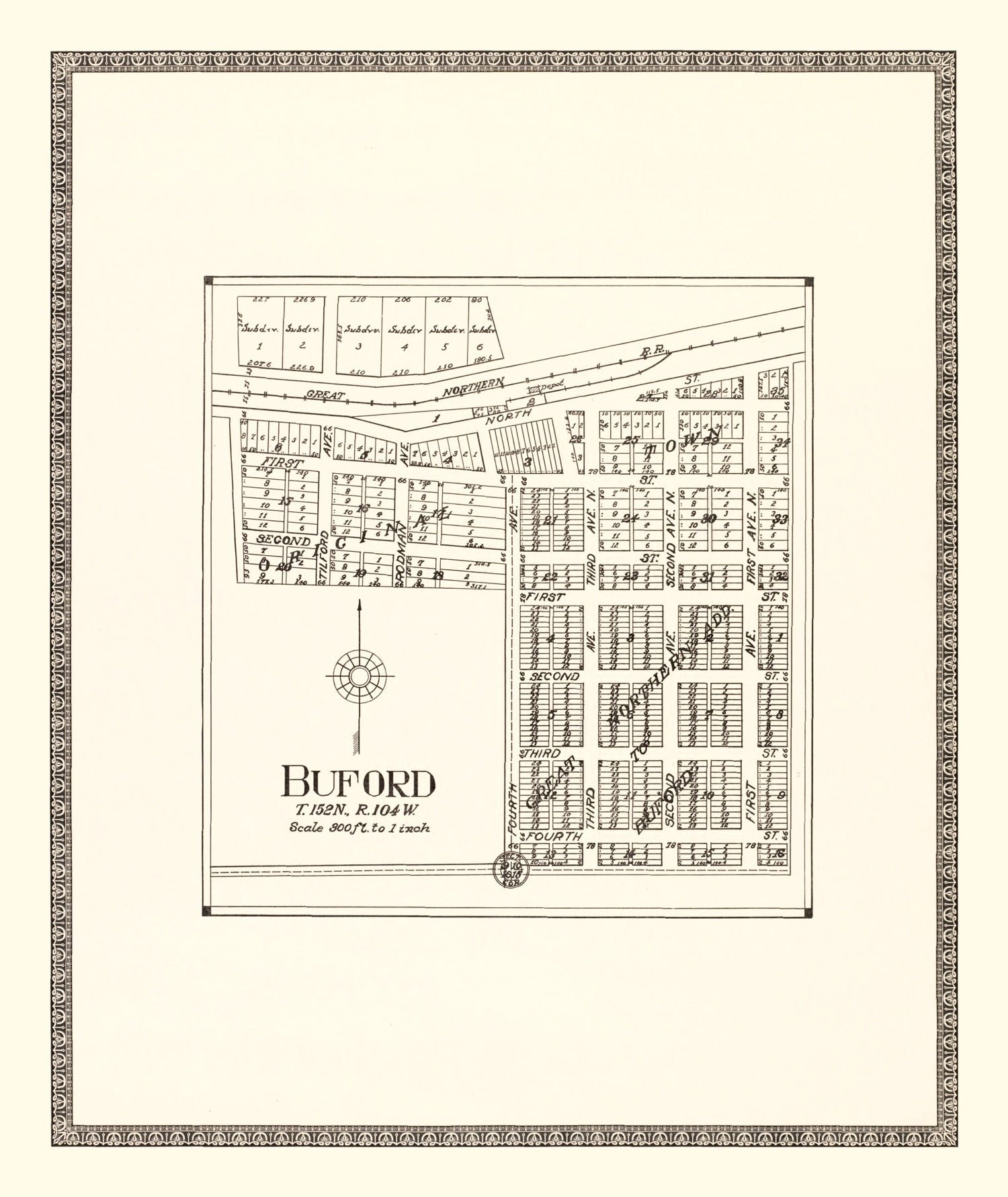 Vintage Map of Buford, North Dakota 1937