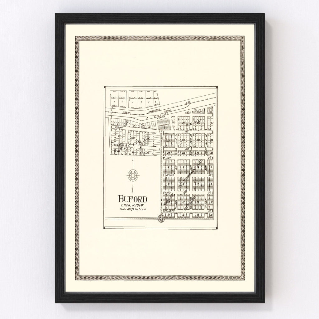 Vintage Map of Buford, North Dakota 1937