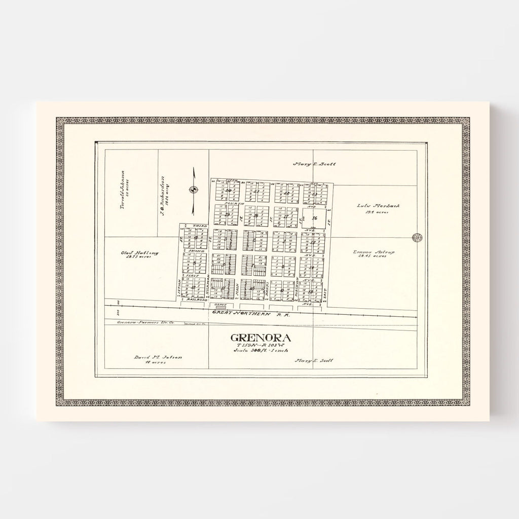 Vintage Map of Grenora, North Dakota 1937