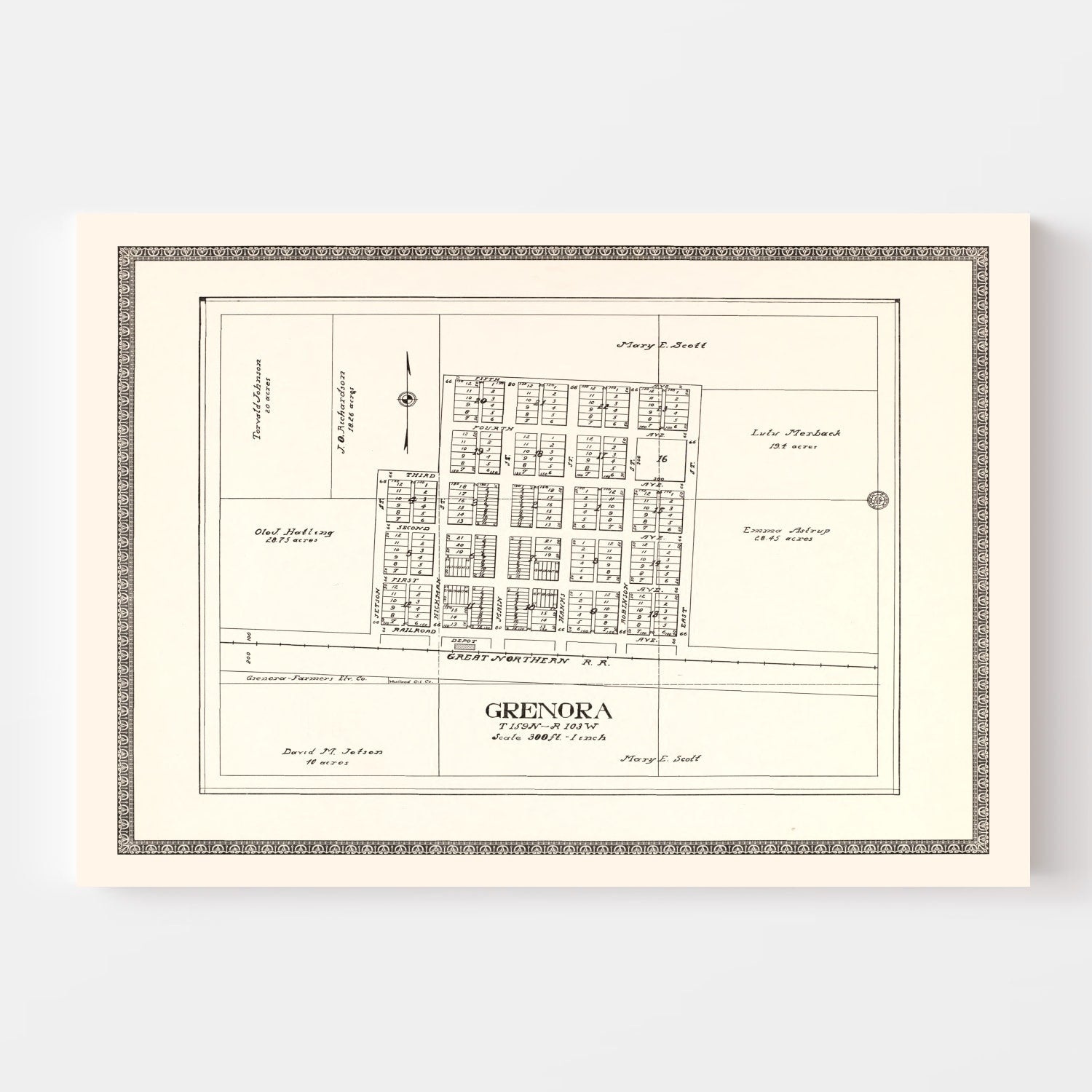 Vintage Map of Grenora, North Dakota 1937