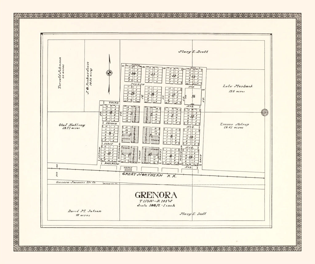 Vintage Map of Grenora, North Dakota 1937