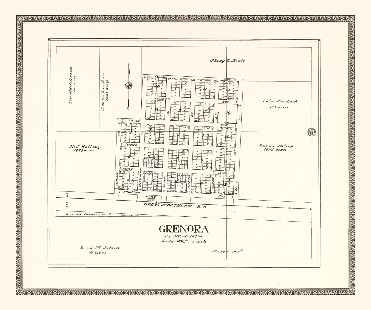 Vintage Map of Grenora, North Dakota 1937
