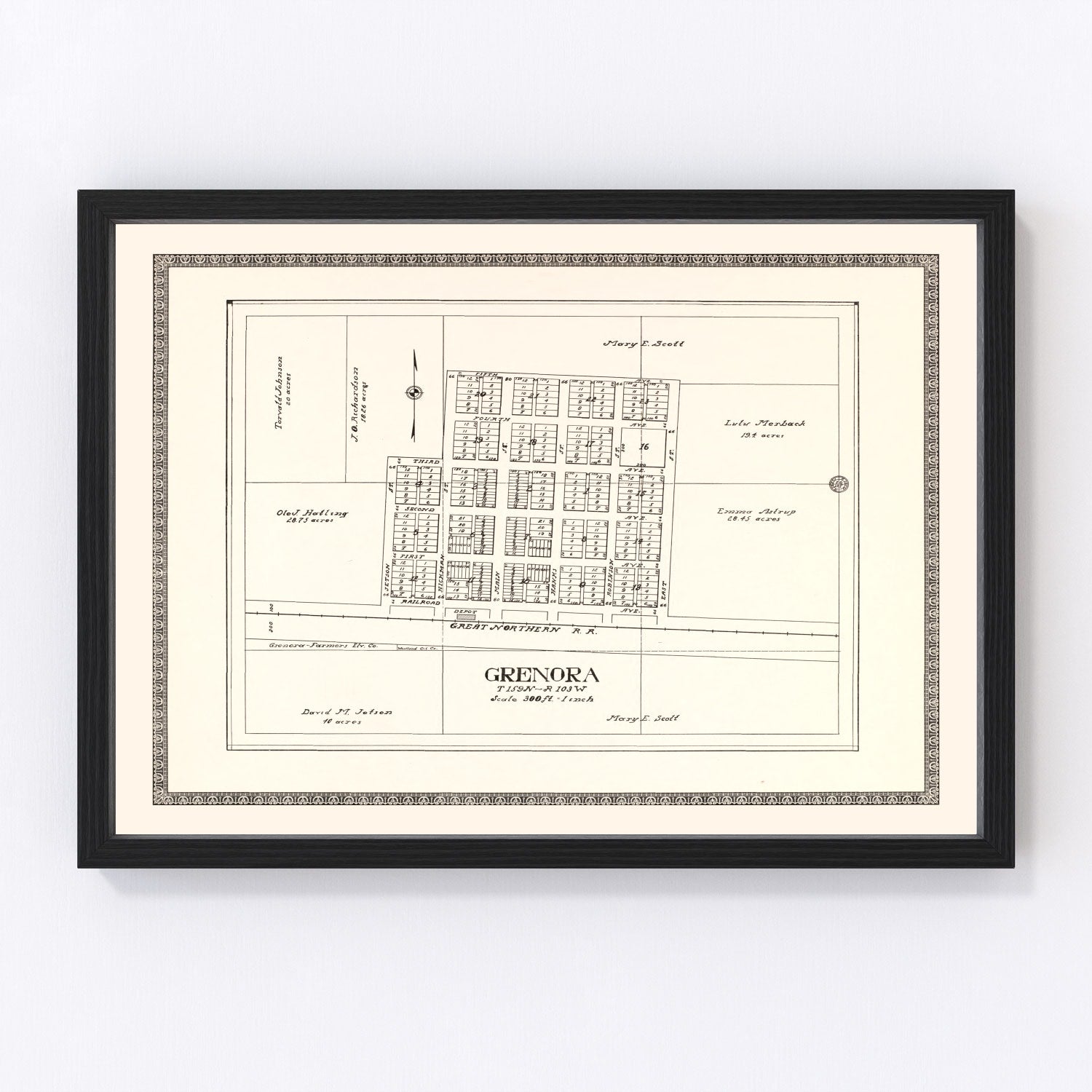 Vintage Map of Grenora, North Dakota 1937