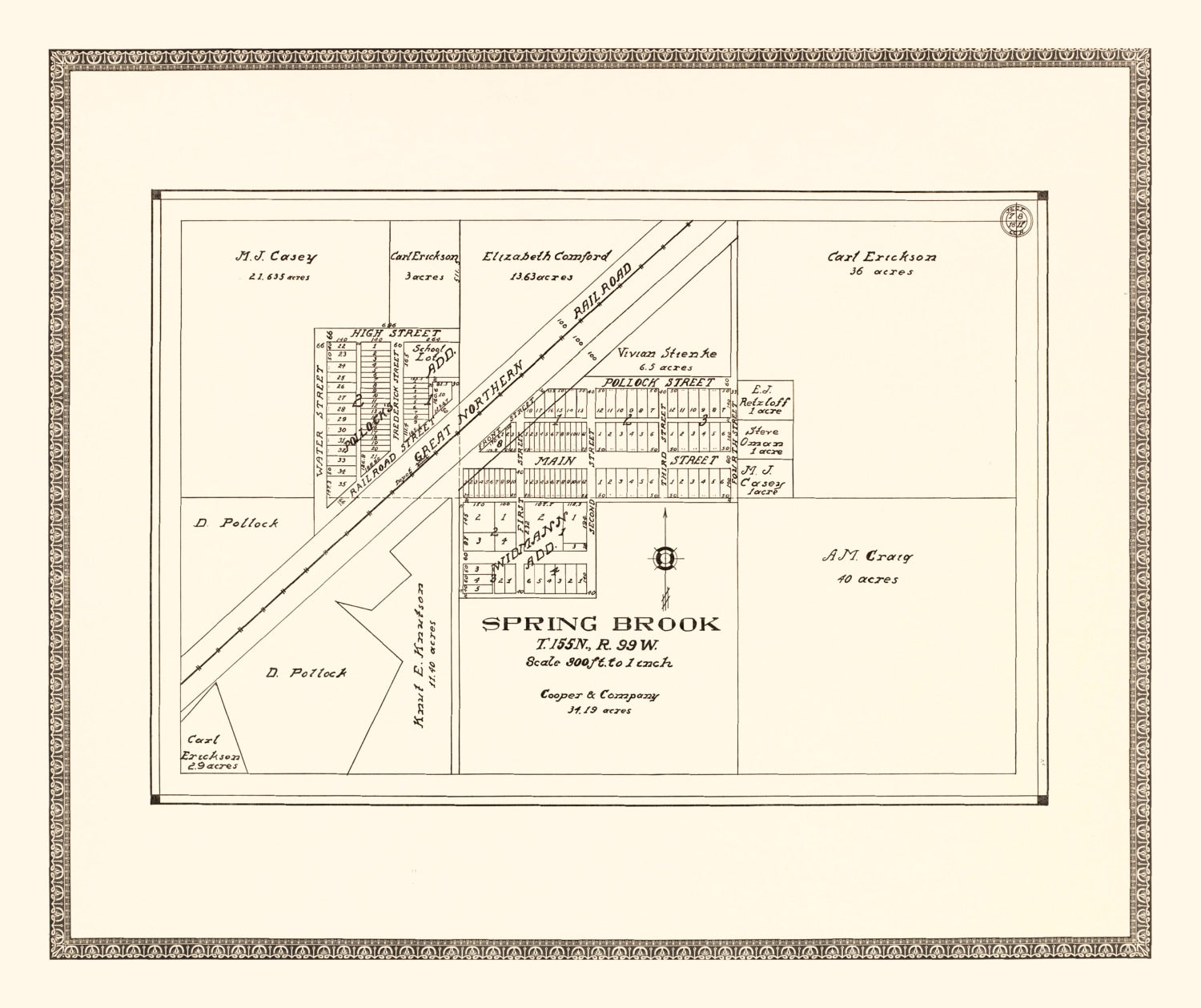 Vintage Map of Spring Brook, North Dakota 1937