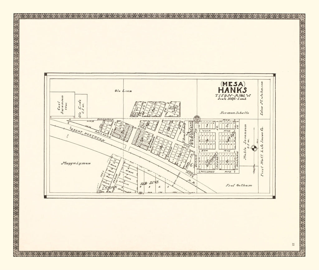 Vintage Map of Hanks, North Dakota 1937