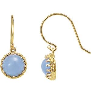 14K Yellow Gold 8 mm Natural Blue Chalcedony Earrings