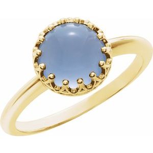 14K Yellow Gold 8 mm Natural Blue Chalcedony Crown Cabochon Ring
