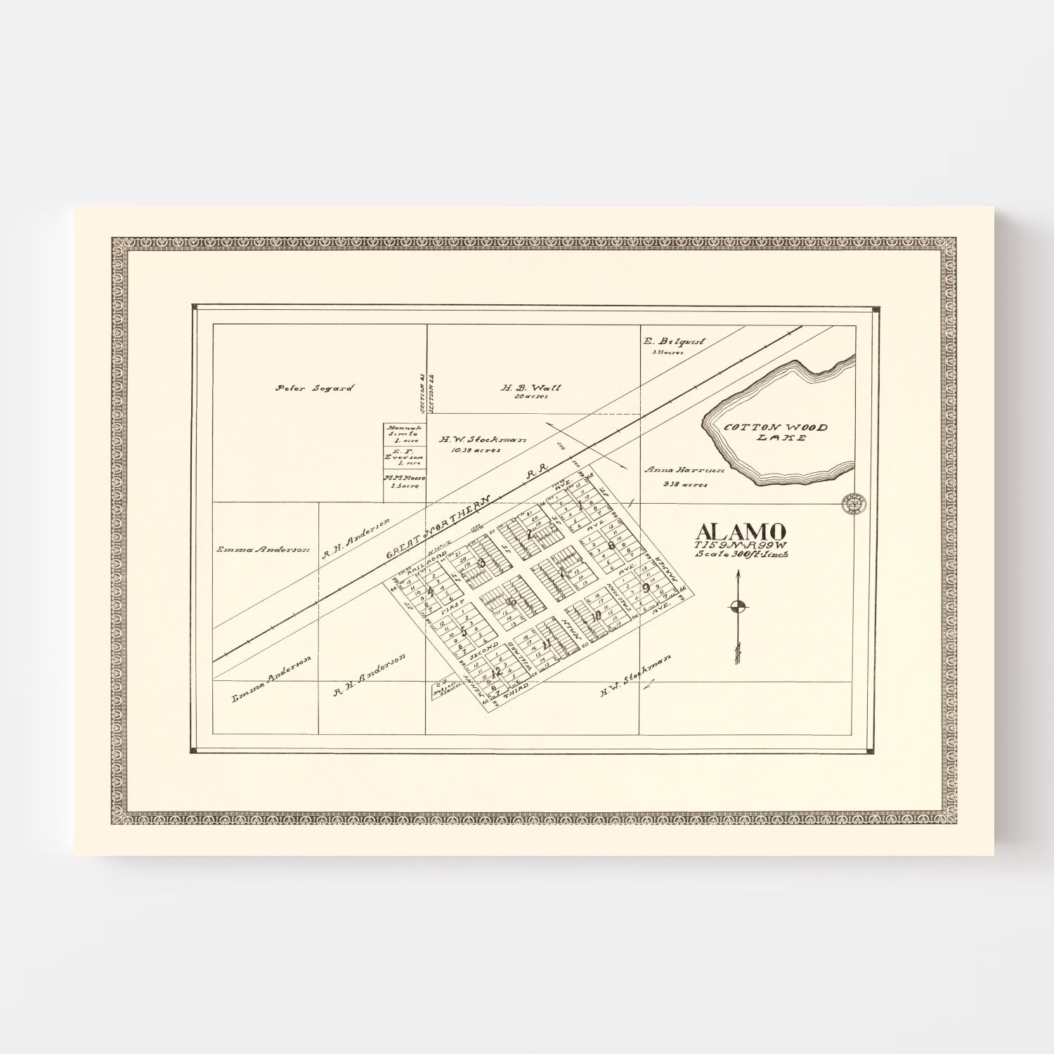 Vintage Map of Alamo, North Dakota 1937