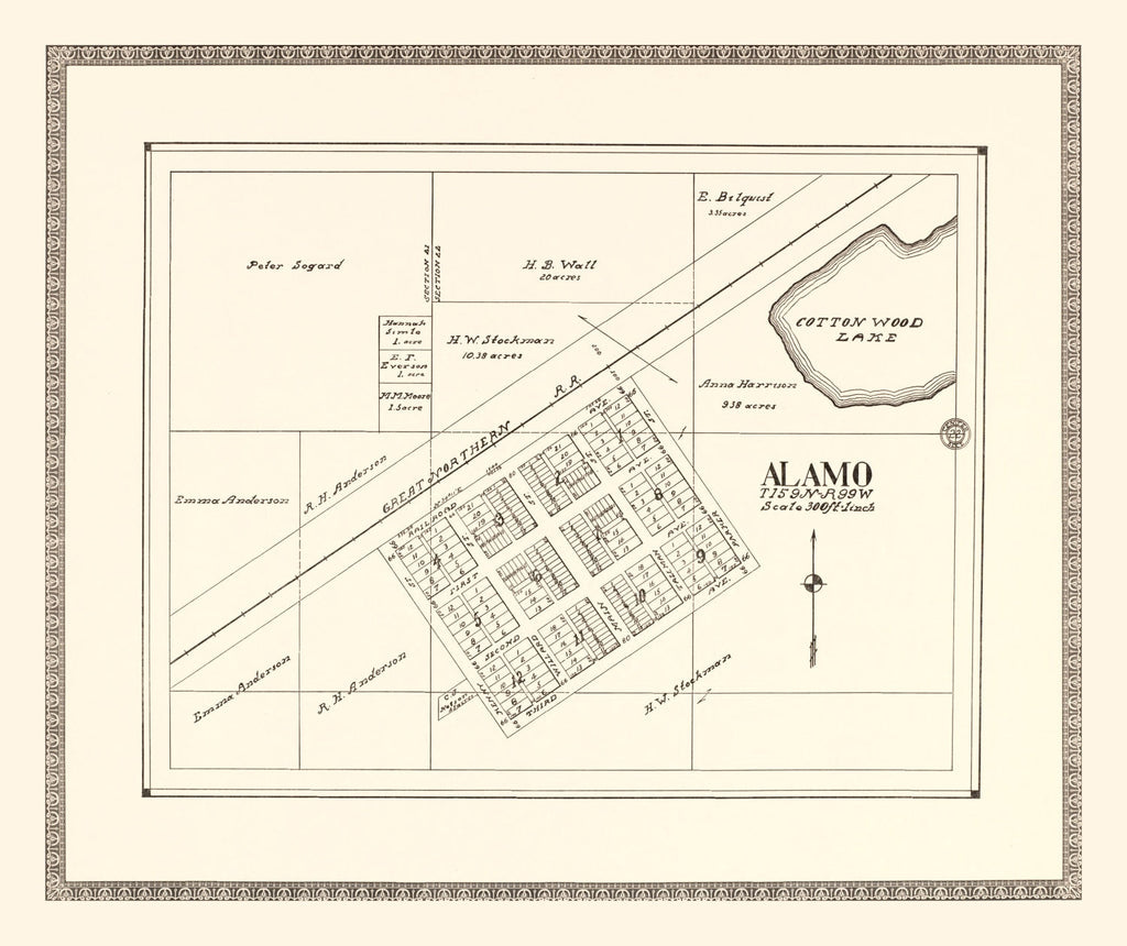 Vintage Map of Alamo, North Dakota 1937