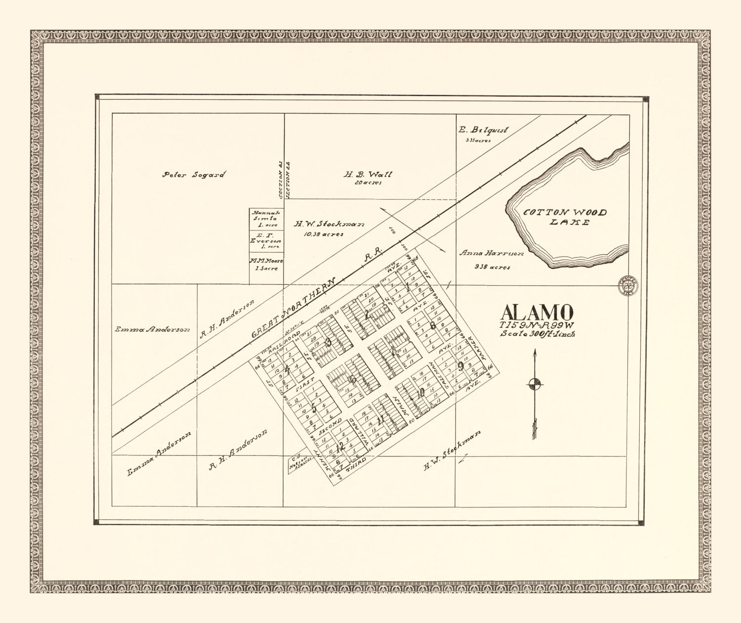 Vintage Map of Alamo, North Dakota 1937