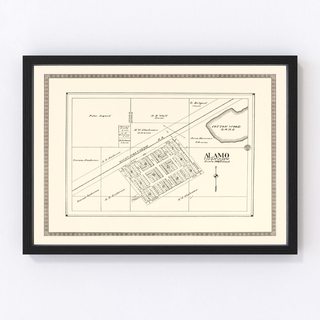Vintage Map of Alamo, North Dakota 1937